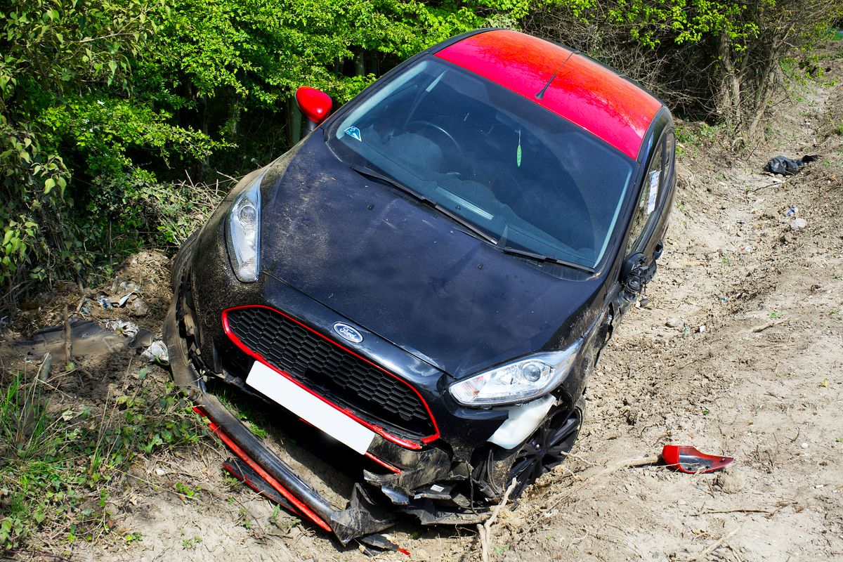 Damaged car off road after an incident